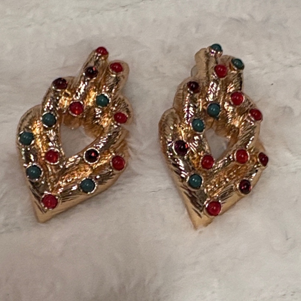 Zara | Multicolor Gem Drop Earrings Gold Heart